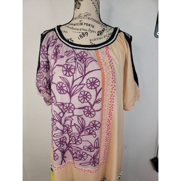 LEIFNOTES Anthropologie Shift Dress Sz 6 Brimming Borders Beaded Patchwork Boho - Picture 3 of 12